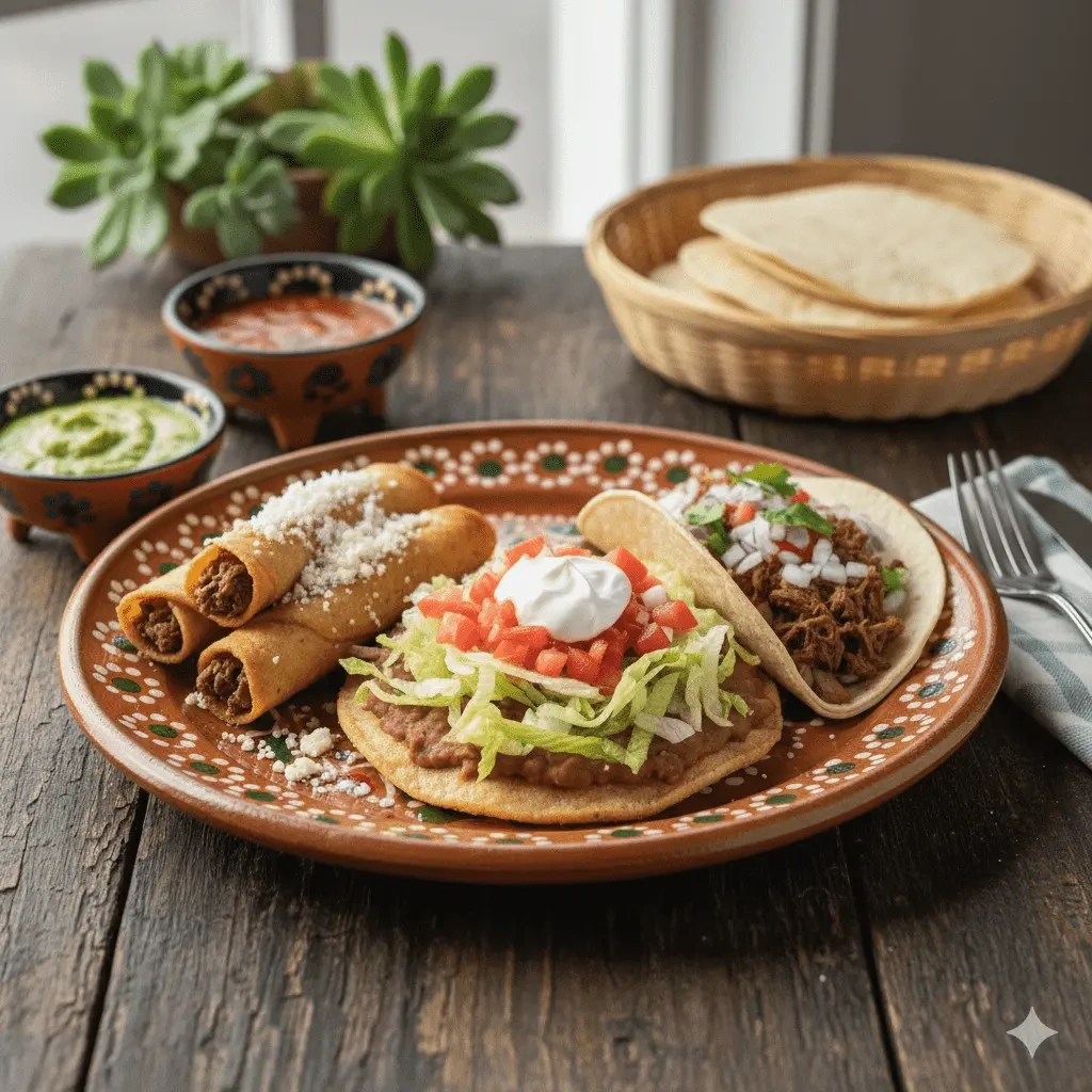 3 Rolled Tacos, Tostadas, Beef Taco